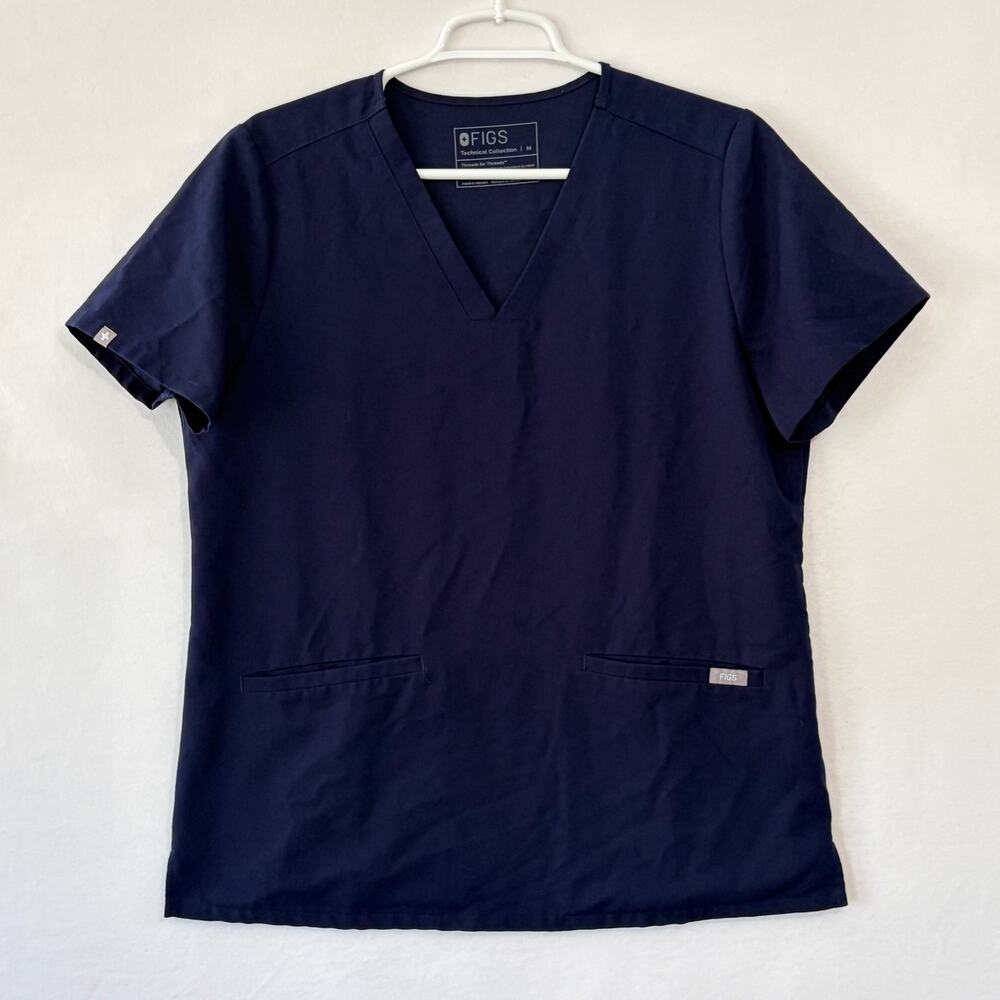 Figs Scrub Top Womens Medium Navy Blue Medical Nursing Healthcare